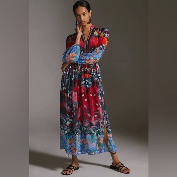 bhanuni by jyoti ronika maxi dress NWT ANTHROPOLOGIE X BHANUNI BY JYOTI Sz 0 FLORAL CONTRAST RONIKA MAXI DRESS
